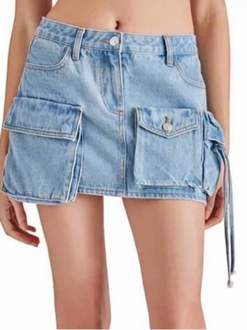Steve Madden Light Blue Denim Mini Skirt with Cargo Pockets